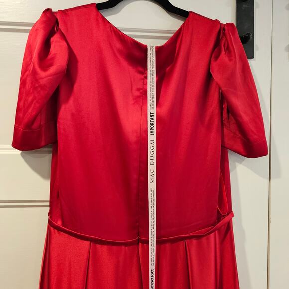 Mac Duggal 26606 Puff Sleeve A Line V Neck Satin Gown Long Dress Red Size 10 - Picture 10 of 11